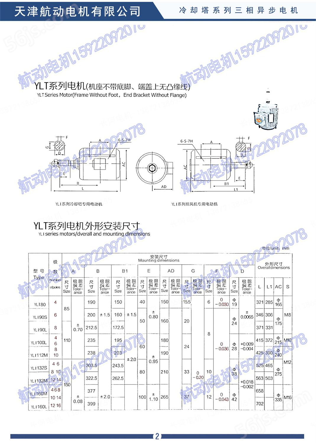 冷却塔变频调速电机  型号 YLT160M1-8/4KW