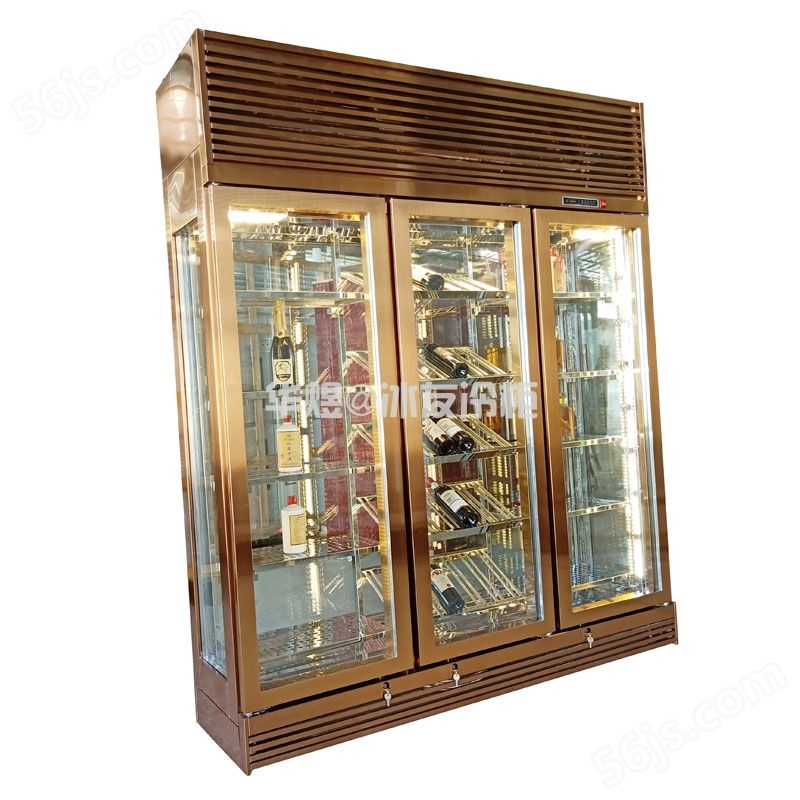 四面玻璃红酒展示柜玫瑰金酒柜商用红酒展示冷藏柜