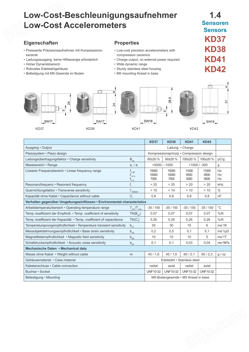 kd37,压电式加速度计,电荷型加速度传感器